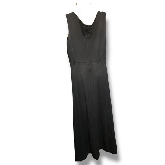 1970s Vintage Black Maxi Dress Sleeveless Deep V Neck Boho Glam - Picture 3 of 8